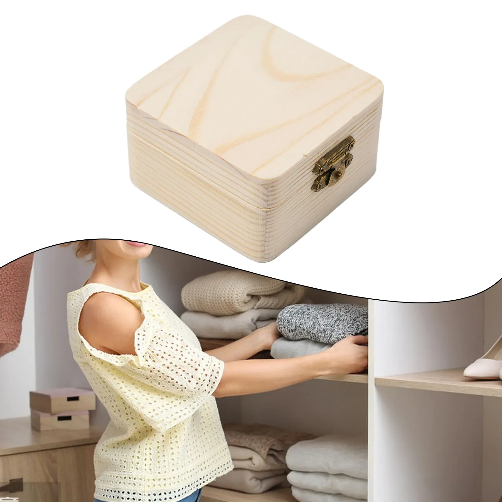 

8*8*4.5cm Plain Natural Wooden Packing Box Storage Box Gift Box For Hand-made DIY Home Organization Storage Boxes