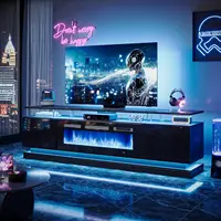 70' Modern Fireplace TV Stand, Black Media Console with Storage for TVs Up to 80', Living Room Entertainment Center