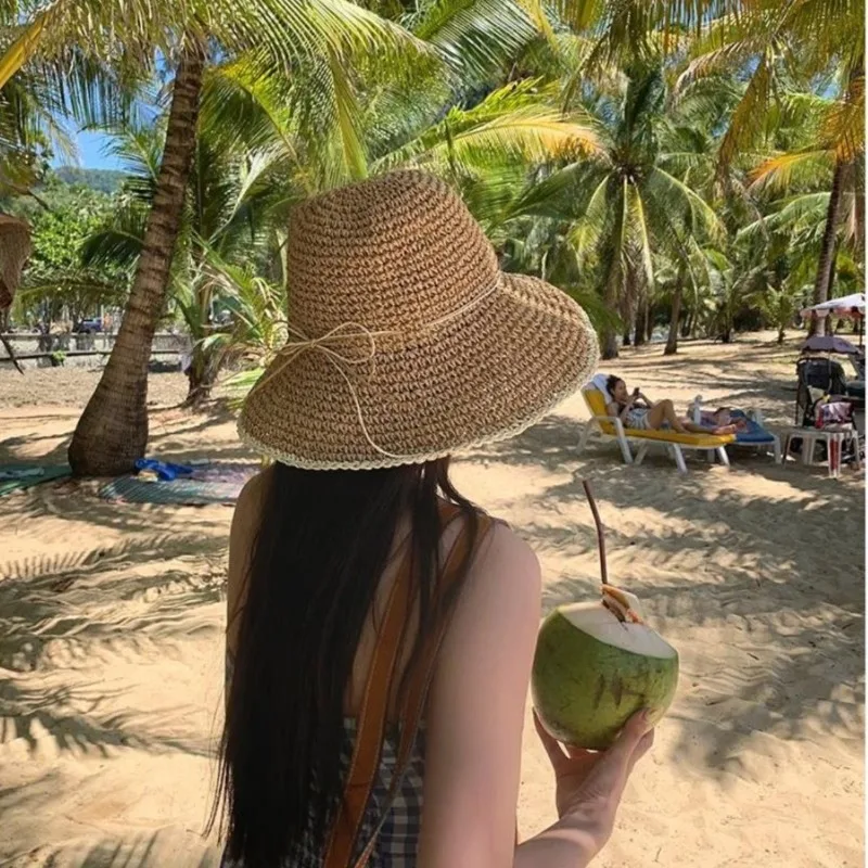 YANJIY Cappello Di Paglia Alla Moda, Cappello Di Paglia Tesa Larga Cappello Di Paglia Da Spiaggia Cappello Di Paglia Donna Uomo Per Protezione Solare Spiaggia Escursioni Cachi 122525063