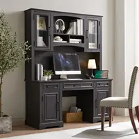 JXQTLINGMU Farmhouse 76" Height Computer Office Desk with Hutch Charging Station Drawers Storage Cabinet Workstation Home 1