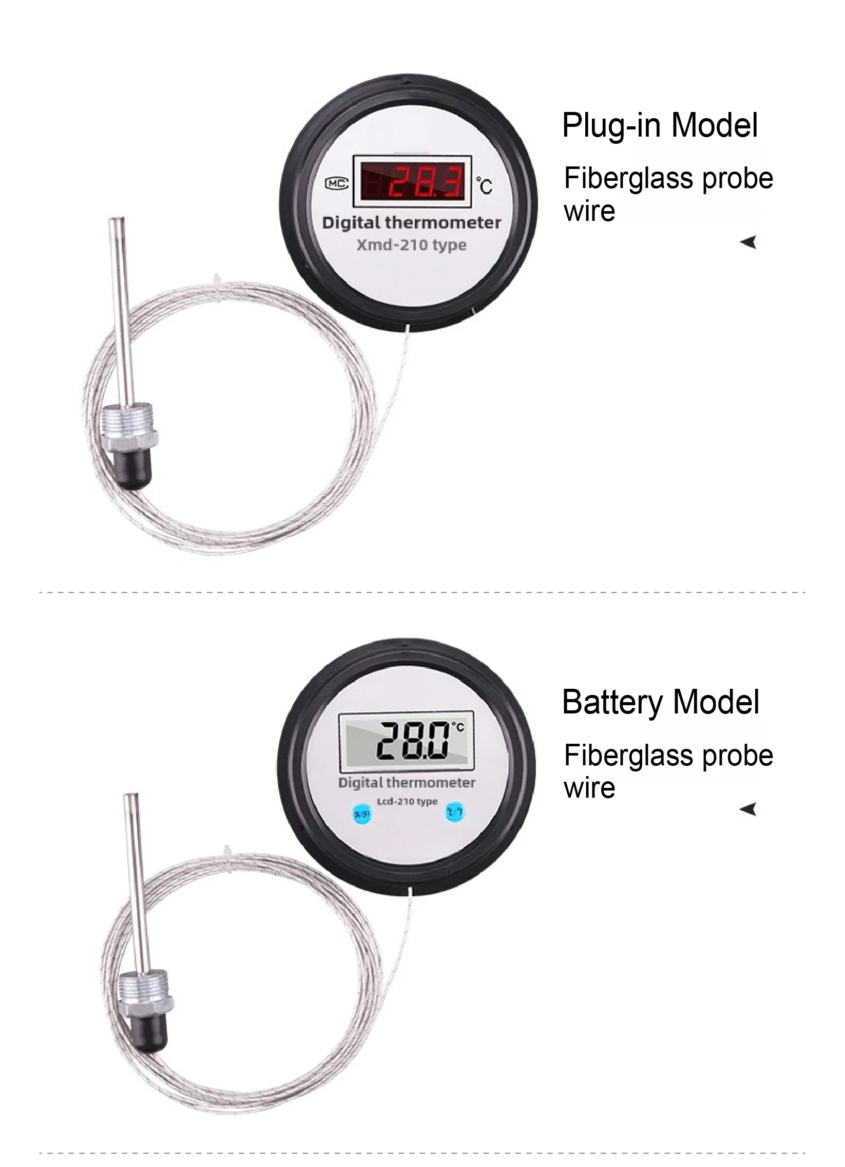 LCD-210 Digital Temperature Gauge -50~300°C Waterproof Stainless Steel Probe for