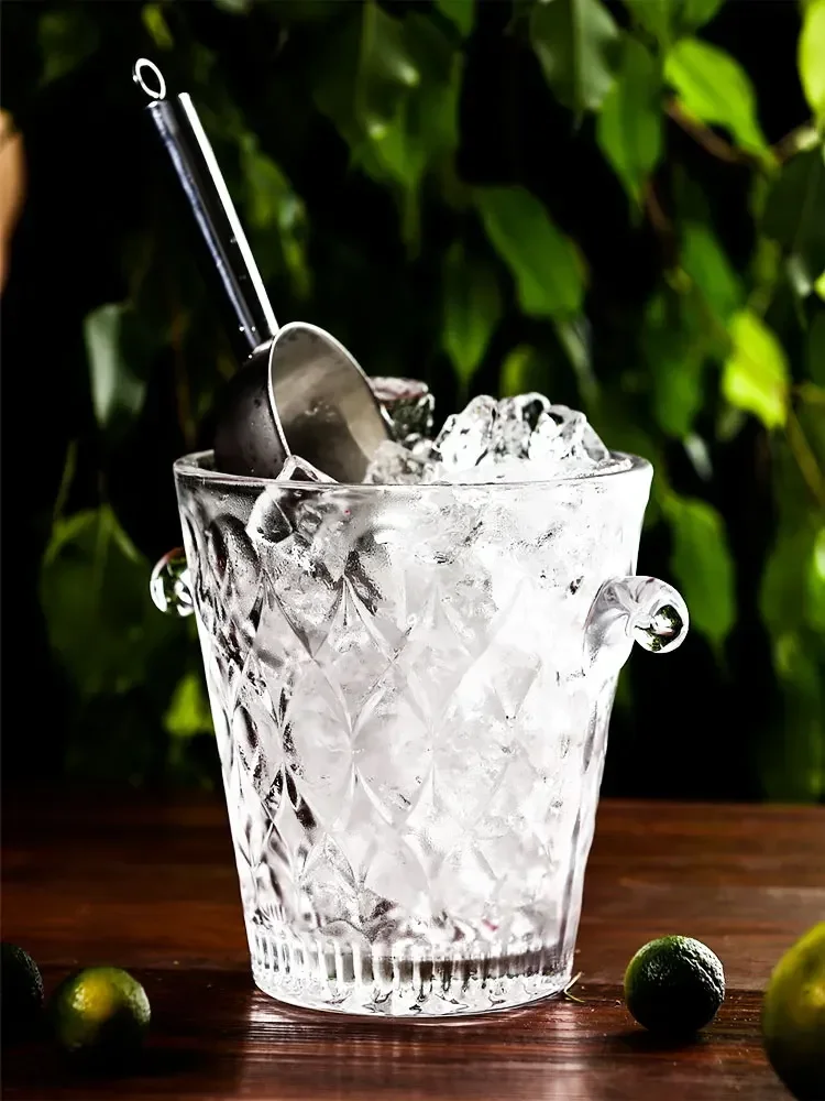 Japanese Lead-free Glass Small Bartender Carving Bar KTV Cocktail Ice Champagne Bucket 1.5L