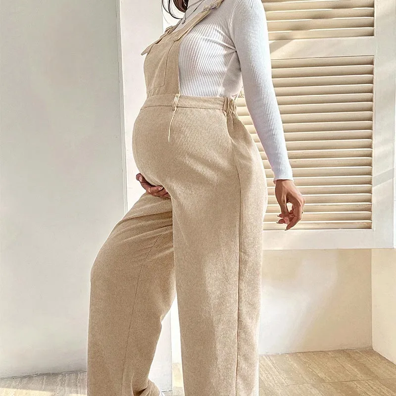 Maternity Corduroy Overalls Pregnancy Clothing for Pregnant Women Pants Autumn Winter Fashion Elastic Loose Corduroy Overalls - 2
