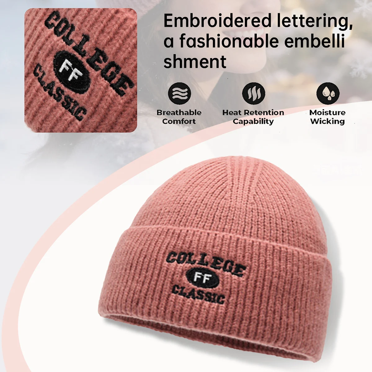 Autumn and Winter Hats, Thick Versatile Knitted Hats, Cycling Warm Large Hats, Face-Slimming Woolen Hats for Women, Thin Cold-Proof Hats