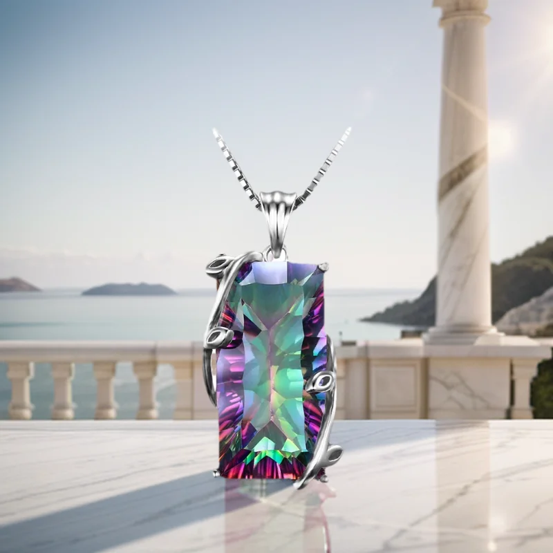 Silver 925 Colorful Stone Tourmaline Pendant Topaz Leaves GEMSTONE Necklace For women Birthday Party Gift Gemstone Chain pendant necklace