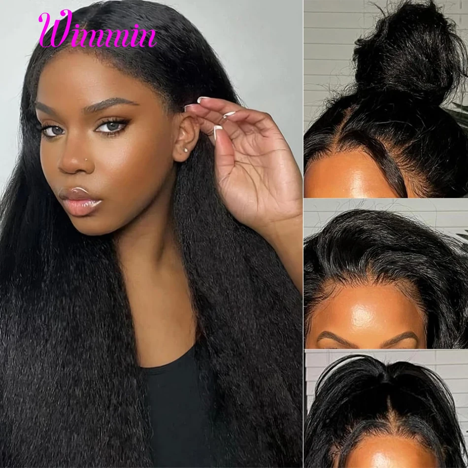 360 Lace Frontal Wig 360 Pre Cut Lace Wig Invisible Strap Glueless Kinky Straight Yaki Straight Human Hair Wigs Bleacked Knots lace front wig human hair wigs 360 lace wig