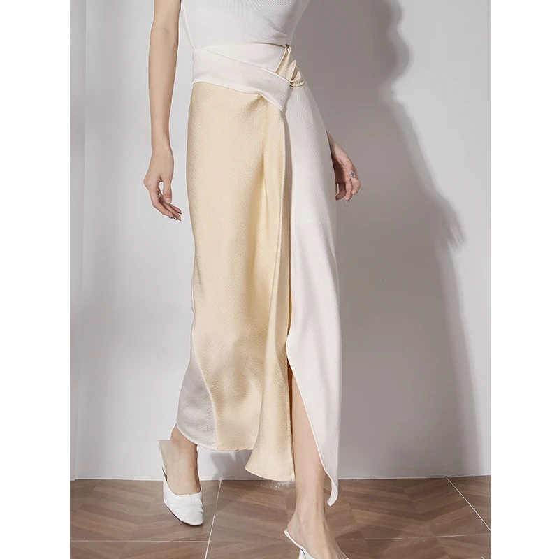 

Women's Runway Fashion Spring Summer Designer High Quality Contrast Color Split Skirt Female High Waist Skirt TB2495