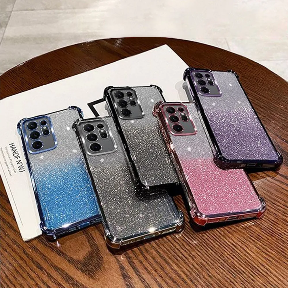 Luxury Gradient Glitter Shockproof Case with Crystal Bracelet Cover