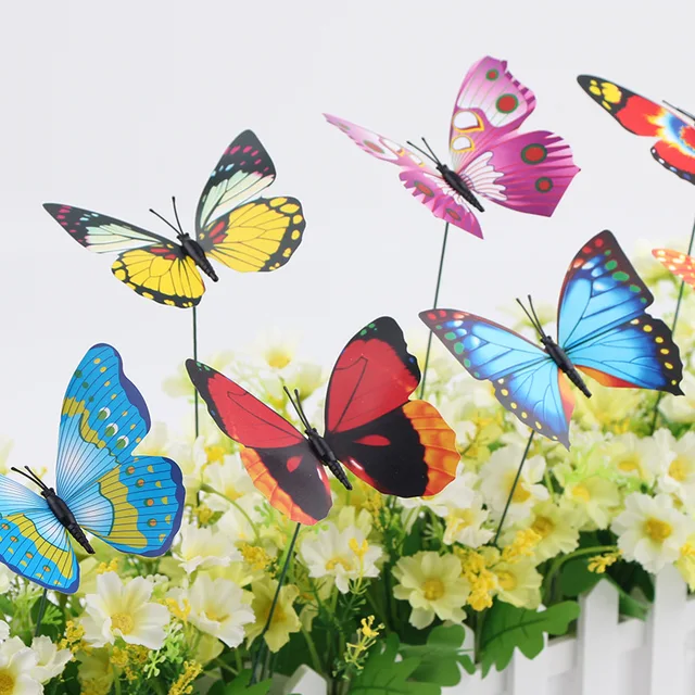 50-10Pcs Simulation Butterfly Colorful Butterfly Stakes Home Garden Yard Plant Flower Pot Multi-purpose Butterfly Decoration 2