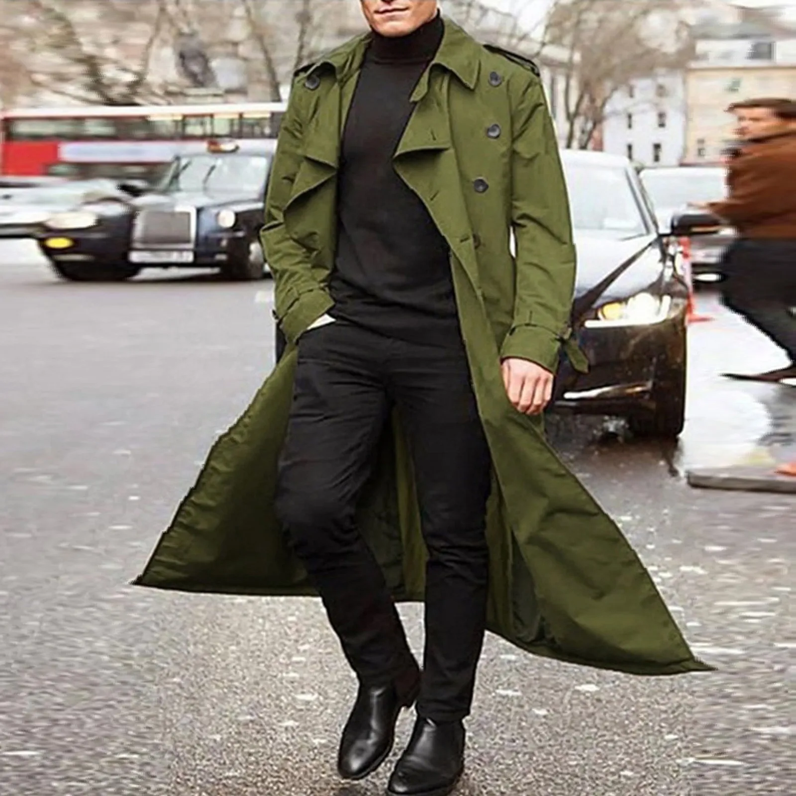 Tanie Płaszcz męski jesienno-zimowa moda przystojny długi płaszcz dwurzędowe sklep