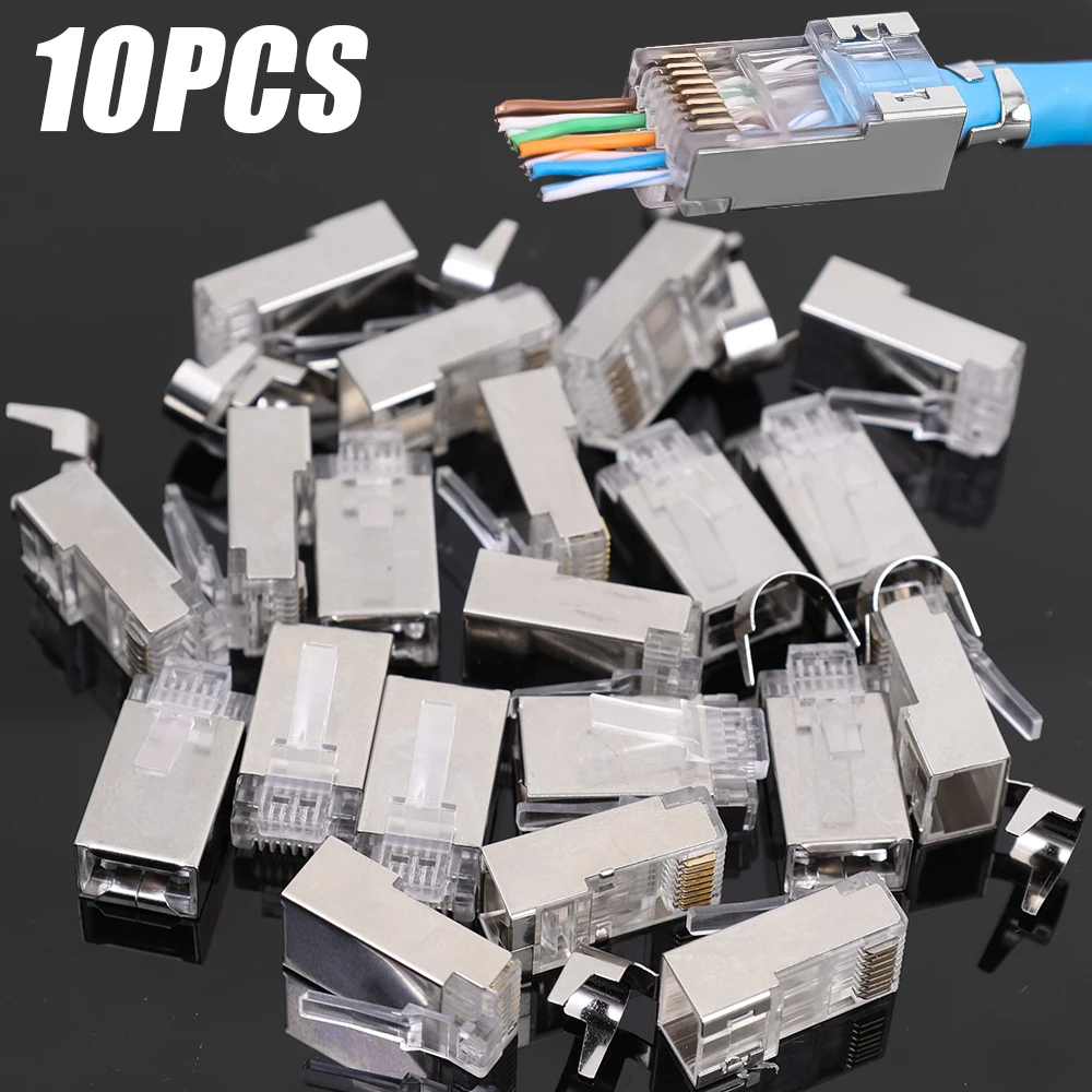 10 Adattatori Spina RJ45 Cat6a Senza Utensili, Schermati, Per Cavo Ethernet - 4