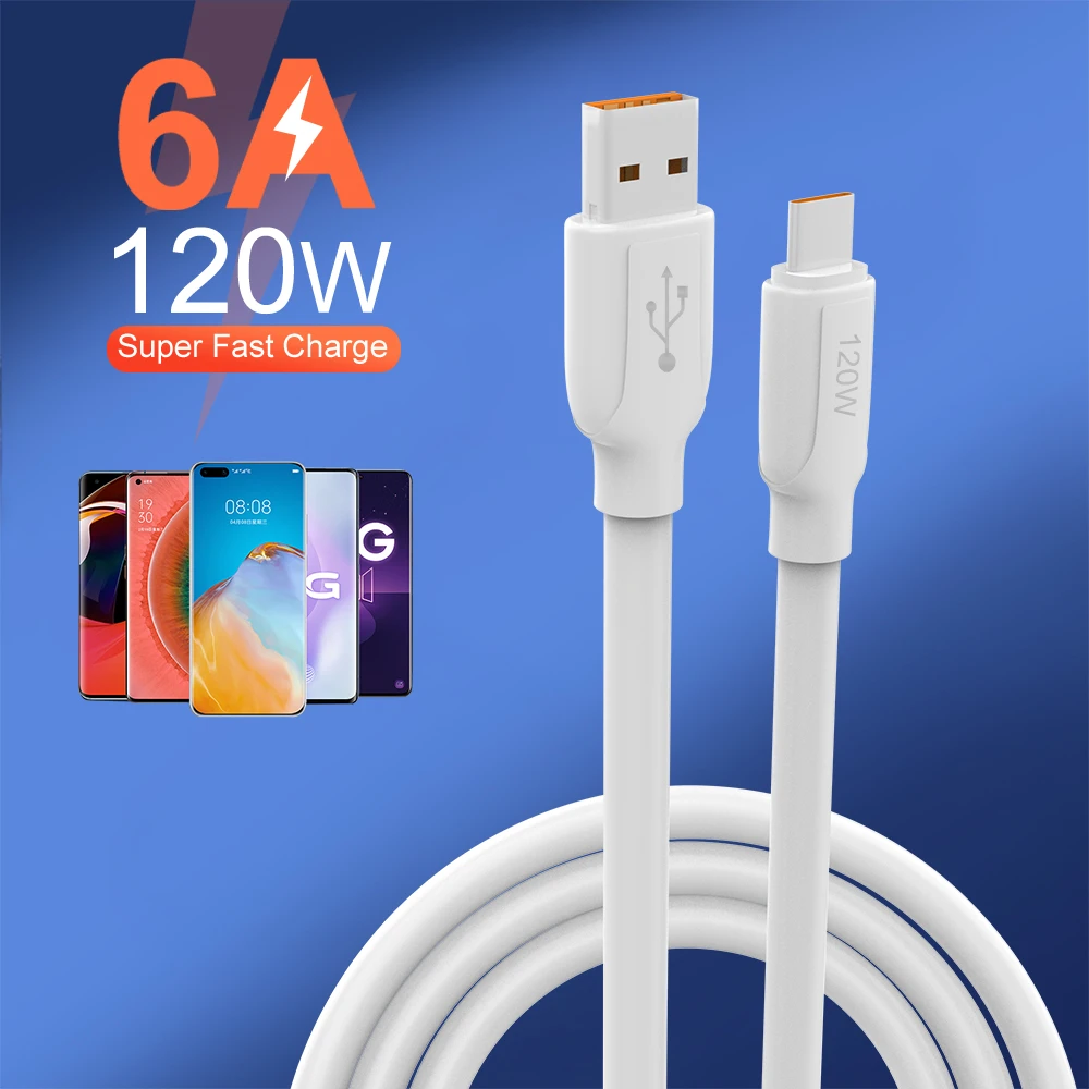 6A 120W SuperFast USB Type C Cable For Huawei Mate 40 50 Xiaomi 12 One