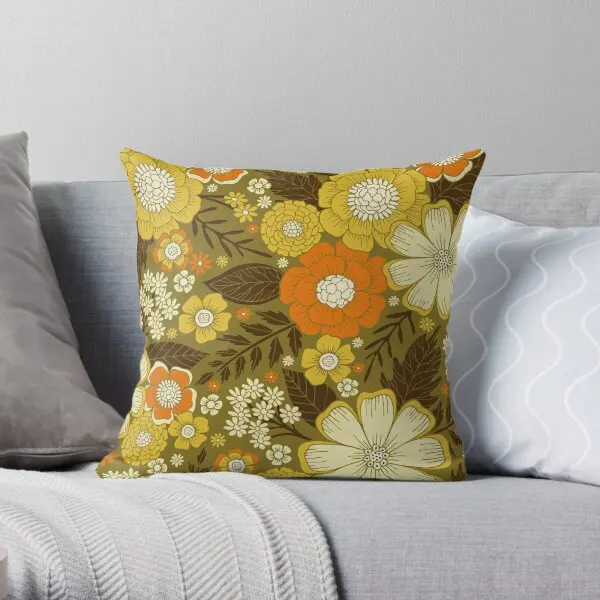 

1970S Retro Vintage Floral Pattern Printing Throw Pillow Cover Bedroom Car Fashion Comfort Home Pillows not include One Side