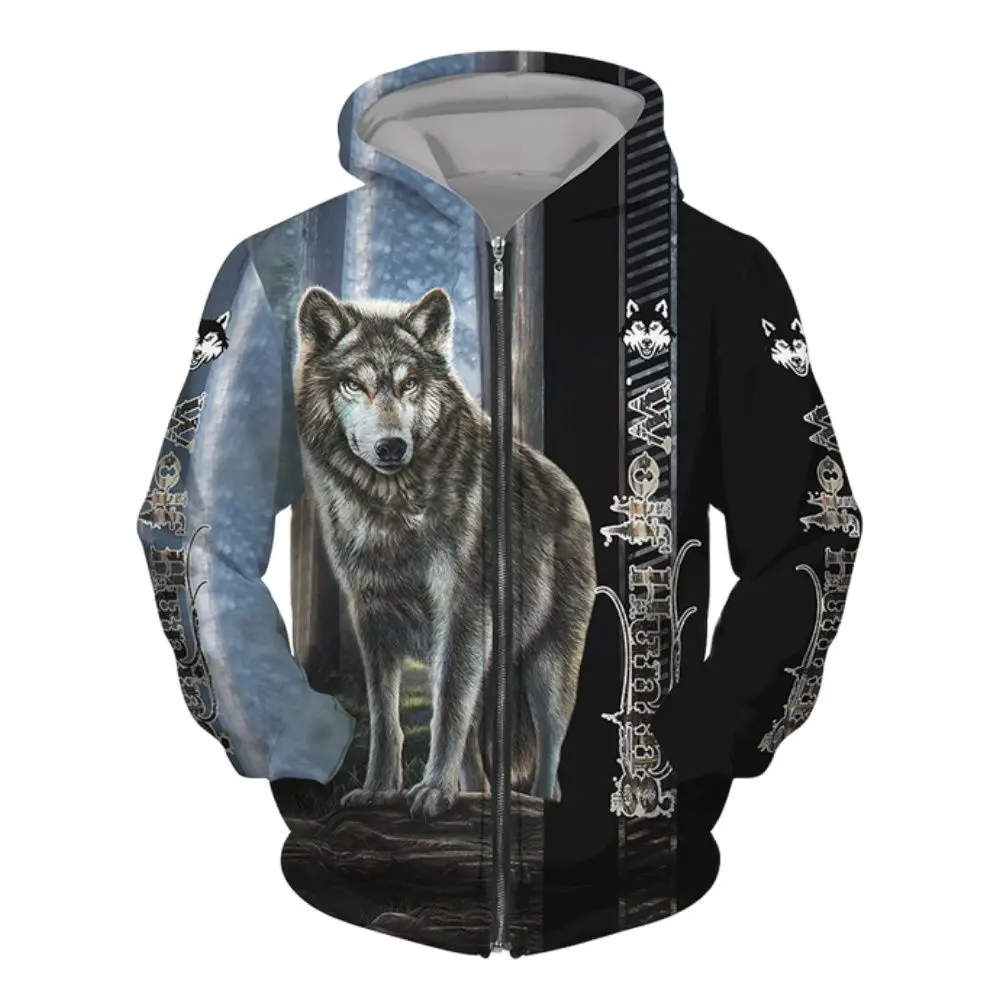 

Мужская толстовка с капюшоном и 3D-принтом волка, уличный пуловер на молнии в стиле панк, куртка большого размера, пальто, модная винтажная одежда 6XL