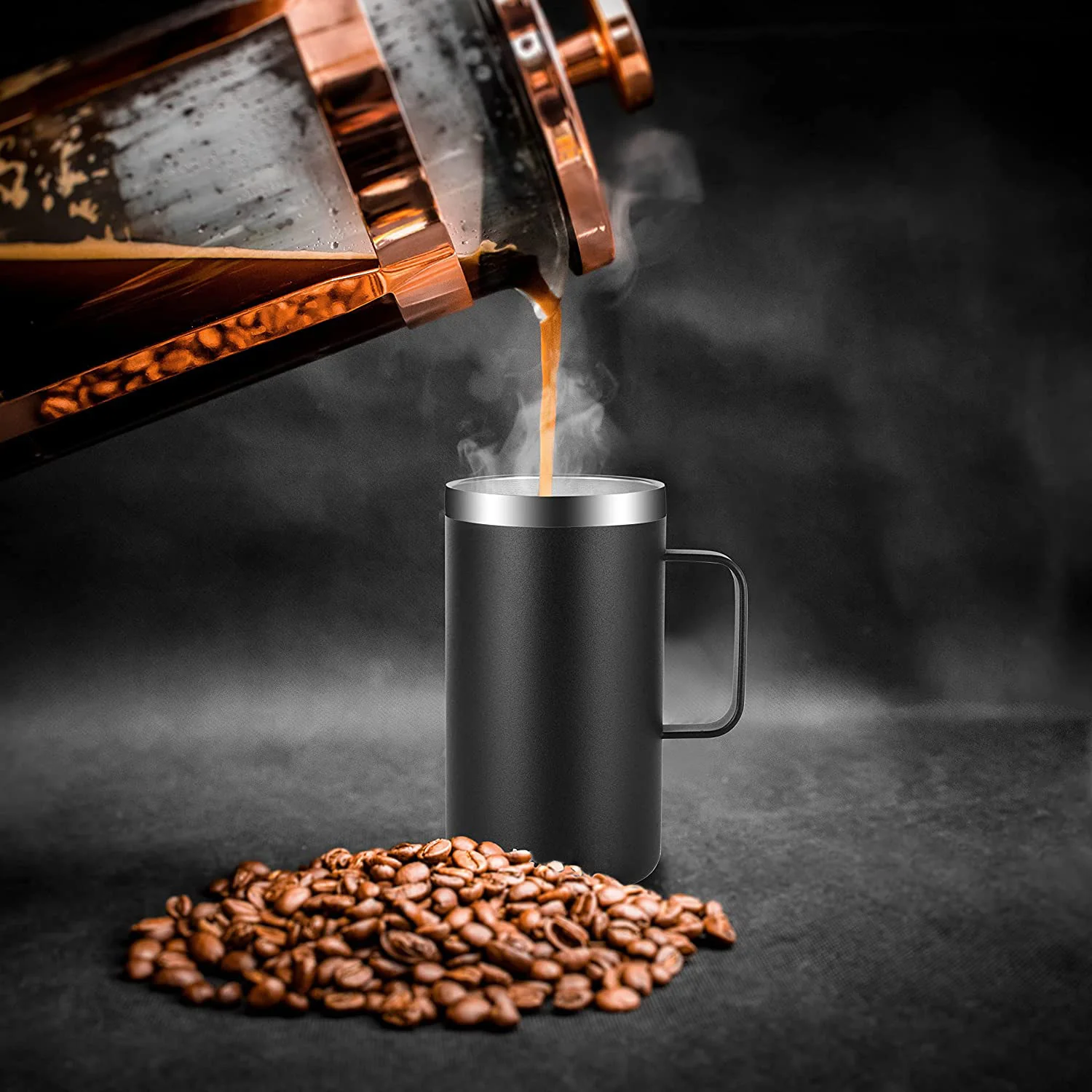 Taza de café aislada de acero inoxidable con tapa, vaso de café al vacío de doble pared con mango, 24oz, 680ml - Image 4
