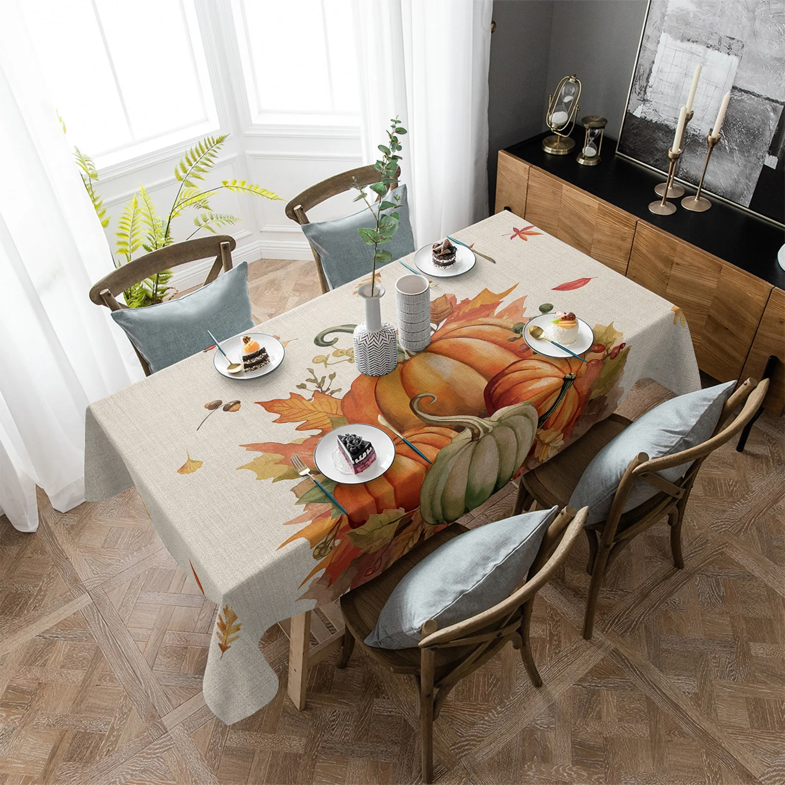 

Thanksgiving Pumpkin Fall Maple Leaf Waterproof Tablecloth Wedding Party Rectangular Tablecloth Holiday Decor Table Cover