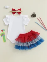 Toddler Girls American Flag Romper Dress Set with Headband
