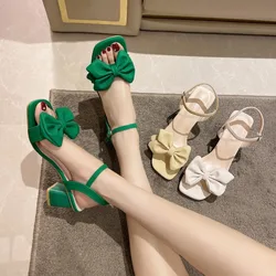 Large Solid Color Open-toe Sandals Women 2024 Summer New One-line Buckle Fashion Temperament Bow Knot Comfortable Women's Shoes