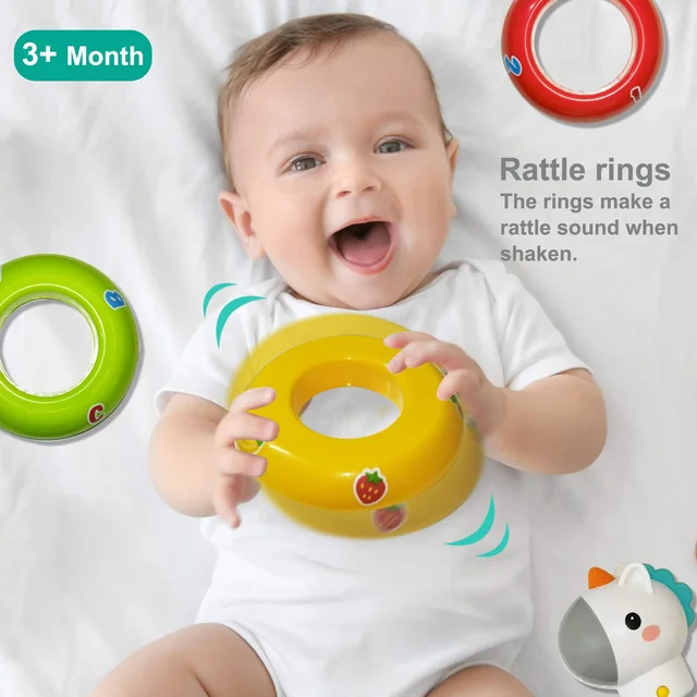 HOLA Baby Unicorn Stacking Rings Toys - Rainbow Montessori Roly Poly Toy for Infant 3 + Months Girls and Boys 3