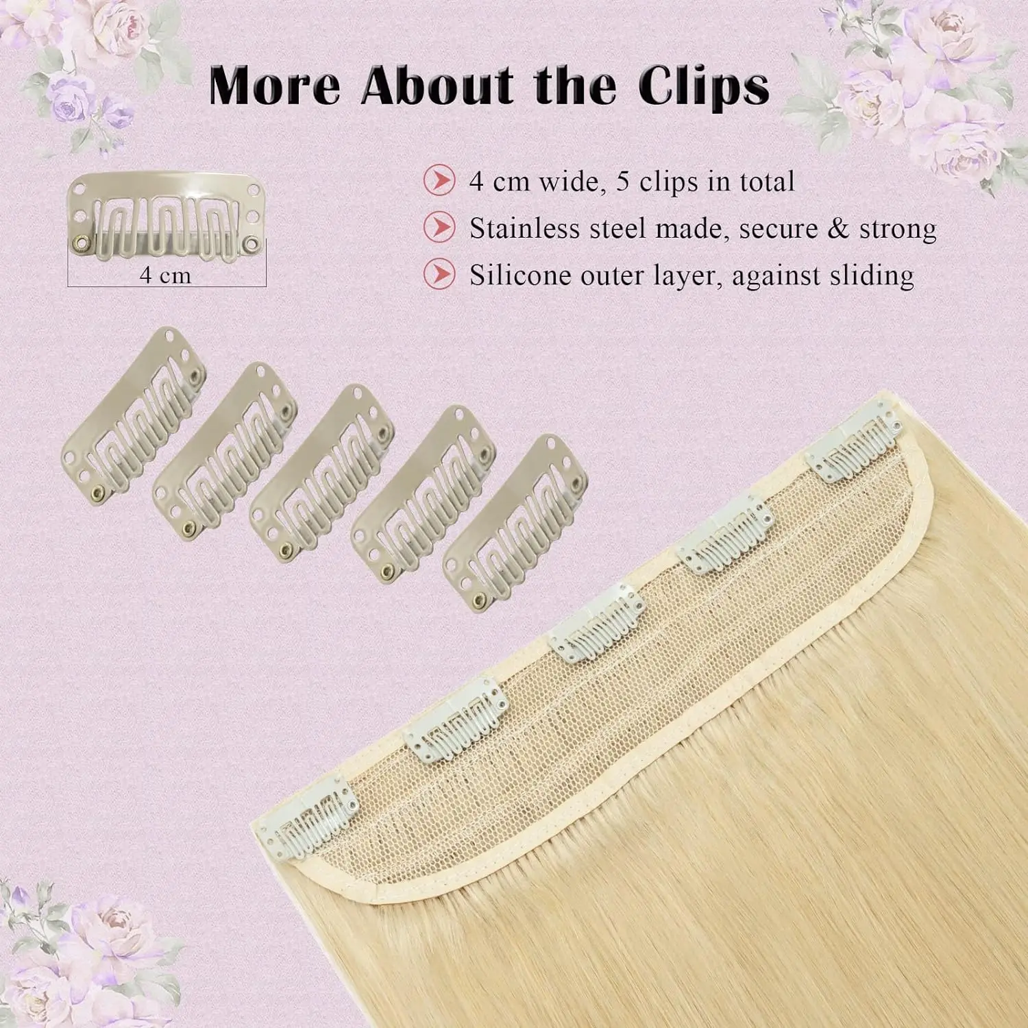 Straight Clip in Hair Extensions One Piece 5Clips 3/4 Full Head Shaped Weft Thicker Hair Blonde Mix Bleach Blonde #613 for Women