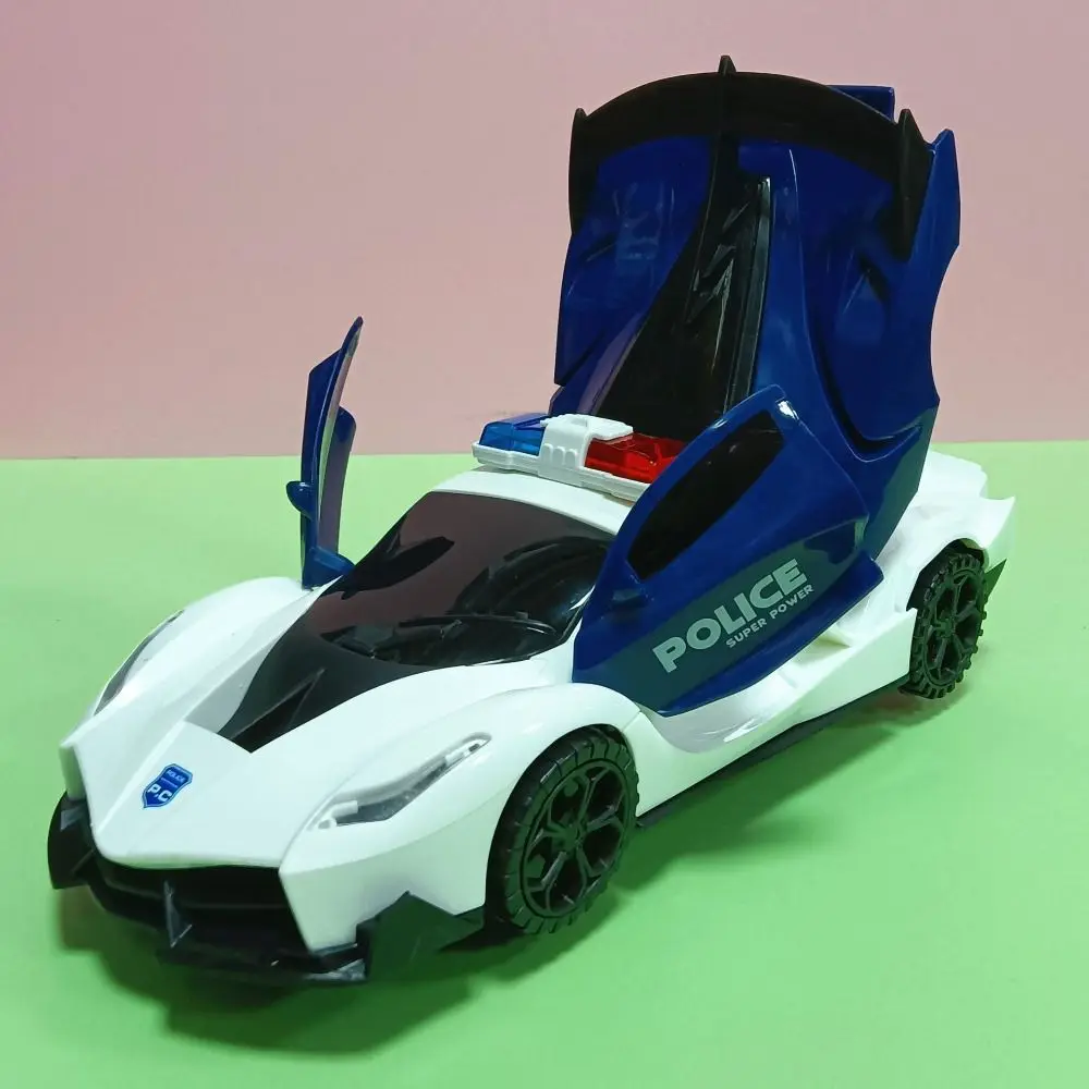 Transform Vehicle 360° Rotating Police Car Toy Sensory Toys Omnidirectional Driving LED Light Police Car Toy Portable Automatic