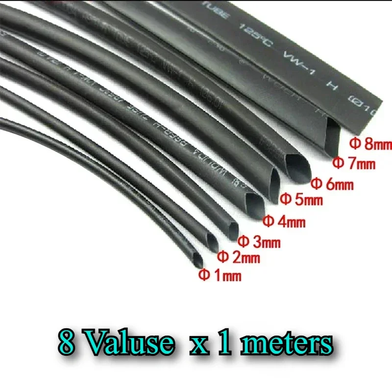 8 Meter Set 1mm 2mm 3mm 4mm 5mm 6mm 8mm Heat Shrink Tubing Tube for Cable DIY Connector Wire Kit heat shrink tubing