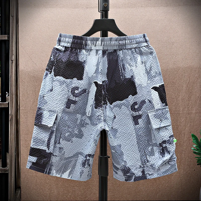 Casual 2024 Summer Men's Loose Shorts Hip Hop Streetwear Tie-Dye Drawstring Knee-Length Pants Sport Elastic Waist Jooger Trouser