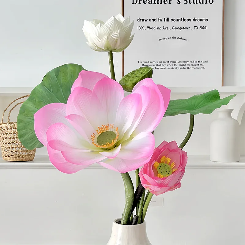 Artificial Lotus Canopy with PU Lotus Leaves for Home Decoration and Photography Props, 85cm