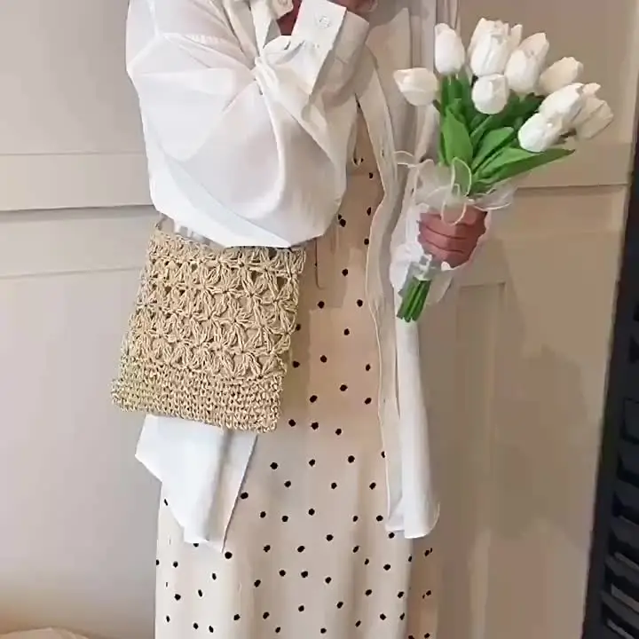 Borsa Di Paglia Grande Donna – Intrecciata A Mano, Per Spiaggia E Spesa, Colore Beige/Caffè/Marrone