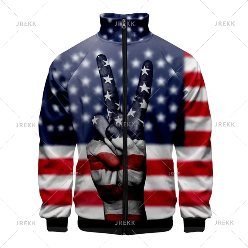 thumbnail image 1 of Chaqueta con solapa y cremallera con bandera de EE. UU. y estrellas y rayas estadounidenses 2024, abrigo informal diario de manga larga, ropa de calle, tops para hombre 4XL, 1 of 5