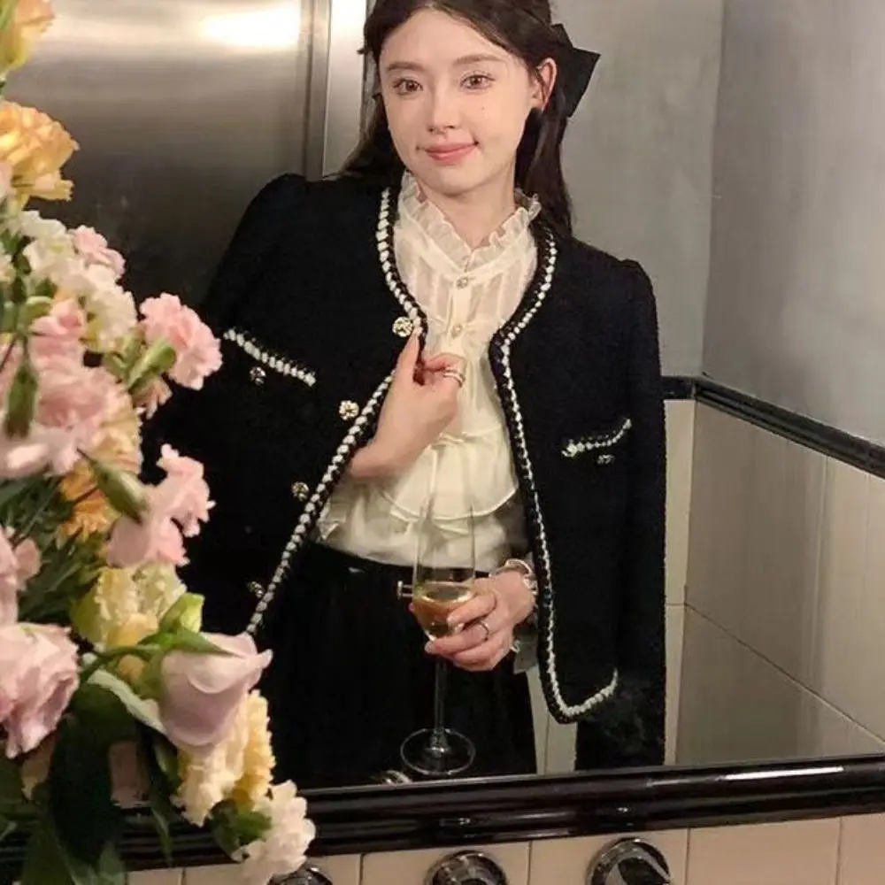 Comfortable Y2k Elegant Jacket Women Korean Tweed Vintage Coats Outerwear Chic Socialite Style Jacket Streetwear