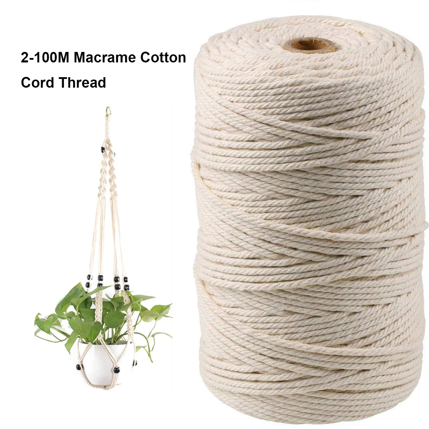 2-100M Macrame Katoenen Koord Draad Voor Handgemaakte Natuurlijke Katoen Macrame Touw Diy Craft Breien Maken Plant Hangers wandkleden