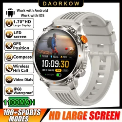 Military Smartwatch for Men with Ultra Durable Battery, Waterproof Design, HD Calling, 100+ Sport Modes & LED Flashlight (White silicone)