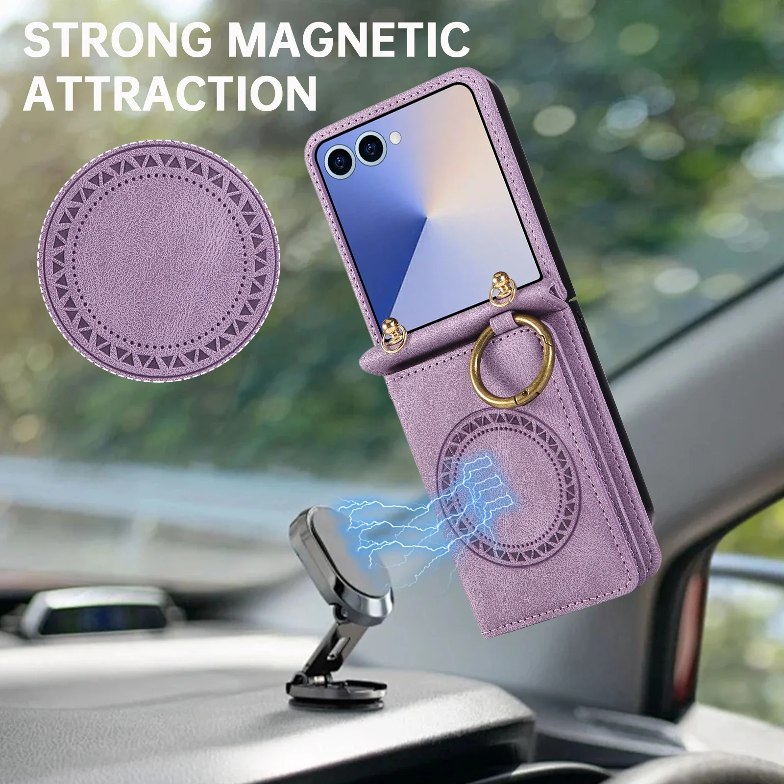 Magnetic Leather Wallet Crossbody Phone Case with Card Holder