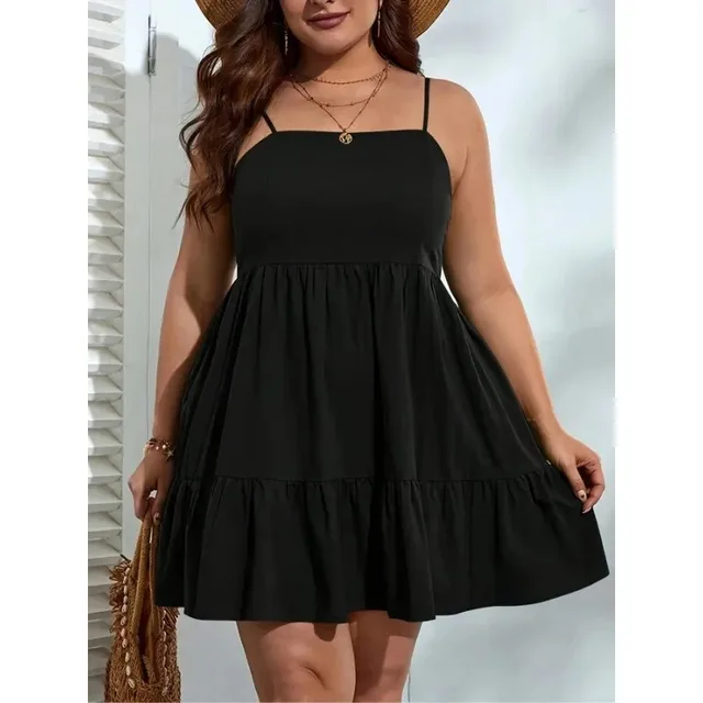 Plus Size 1XL-5XL Women's Casual Sexy Camisole with Ruffled Edges and a One Neck  Solid Color Elegant Dress