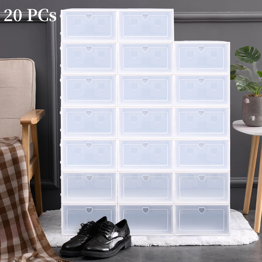 7 Stück Stapelbare Schuhboxen Aus PP – Transparent, Mit Klappdeckel, 27,5x18x9,5 Cm, Faltbar & Platzsparend