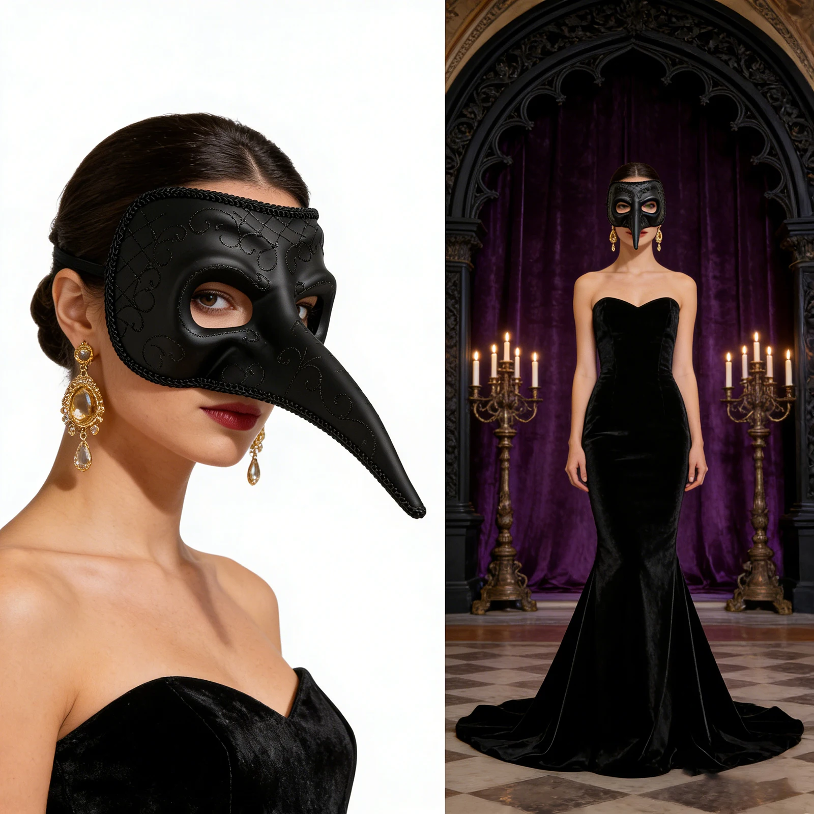 Máscara Veneciana Deluxe De Nariz Larga – Accesorio De Carnaval Y Fiestas Temáticas Para Adultos