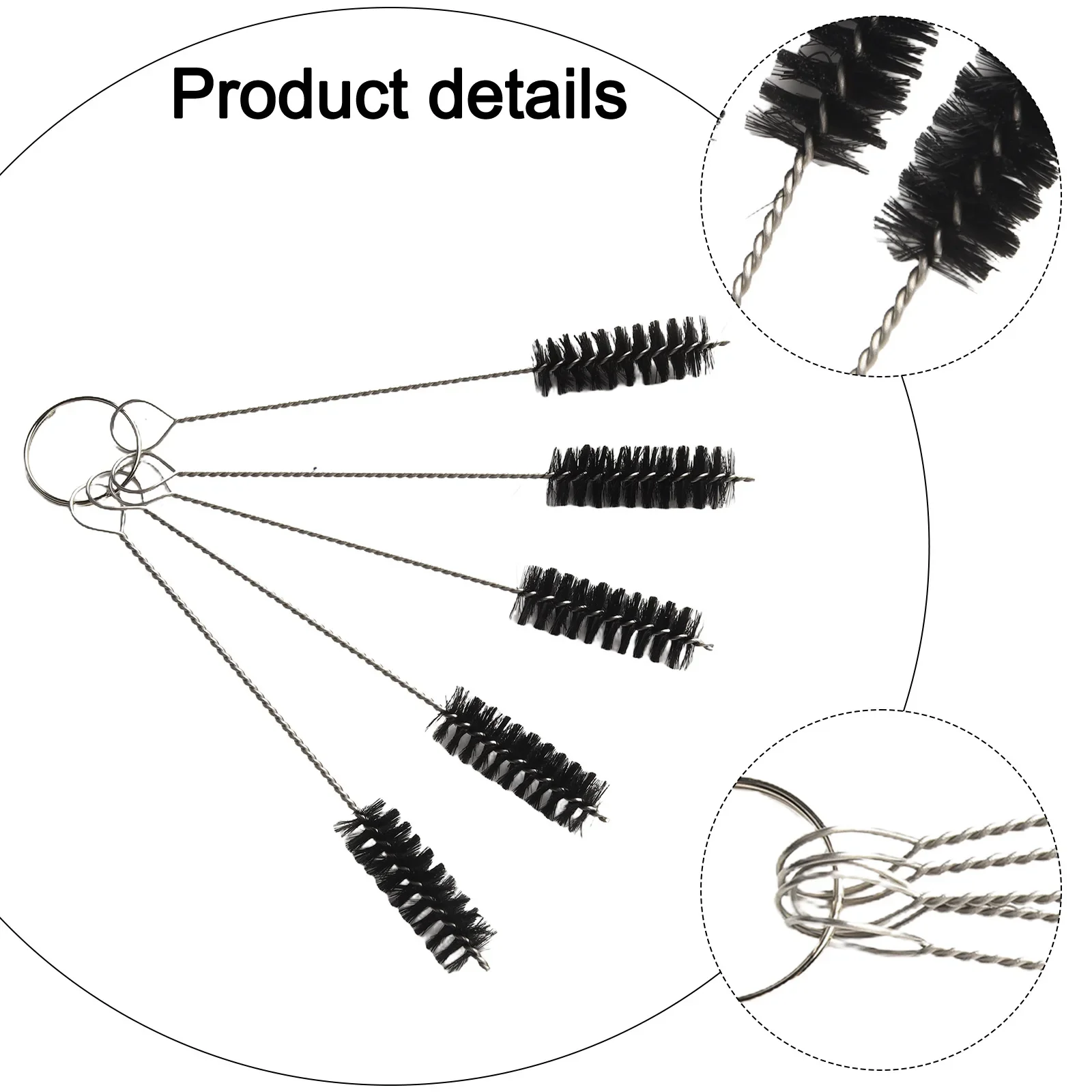 5pc Wire Tube Brush Set 2-8mm Brush Head Round Pipe Tube Cylinder Bores Cleaning Wire Brushes For Pipes Tubes Cylinders Cleaning