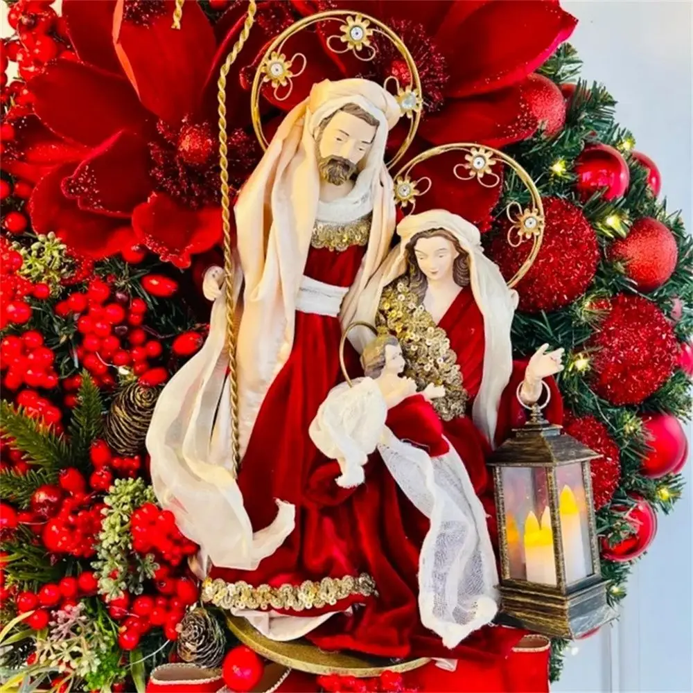 Sacred Christmas Wreath With Lights Artificial Hanging Ornaments Front Door Wall Decorations Merry Christmas Tree Wreath