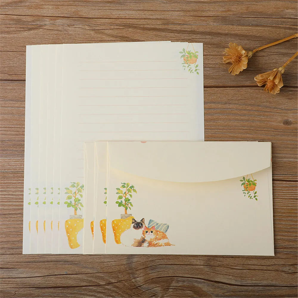 Adorable Cat-Themed Stationery Set with Letter Paper and Envelopes