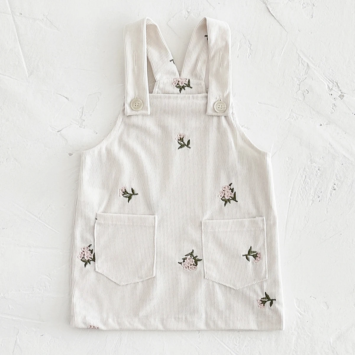 Girls dress baby girl dress INS baby girls strap dress flower embroidery heavy denim dress pocket button bodysuits Autumn newborn baby clothes 0-3Y
