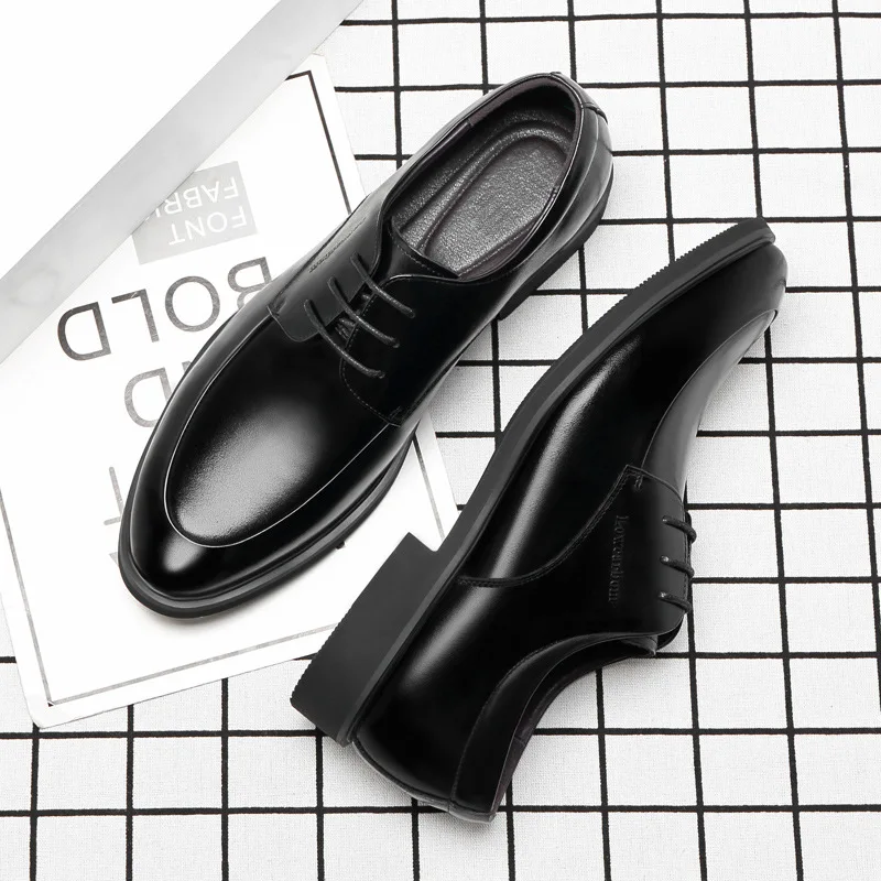Men Black Height Shoes Heightening Shoes Leather Elevator Height Increase Increase Insole 6/8CM
