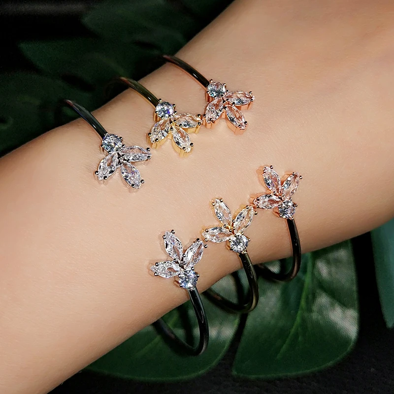 Star Moon Open Cuff Bracelet Accessories Gold Color Copper Micro Pave Zirconia Geometry Bangle for Women Men Fashion Jewelry