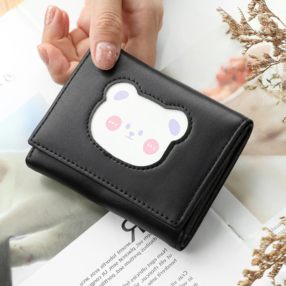 Women's Cute Wallet Bear PU Leather Casual Card Holder Female Girl's Coin  Pouch Women Tri-fold Cartoon Short Wallet - AliExpress