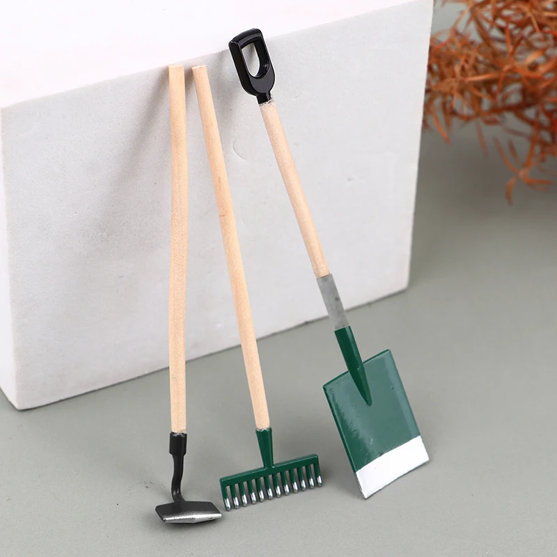 Miniature Dollhouse Gardening Tools Set - Shovel, Rake & Hoe