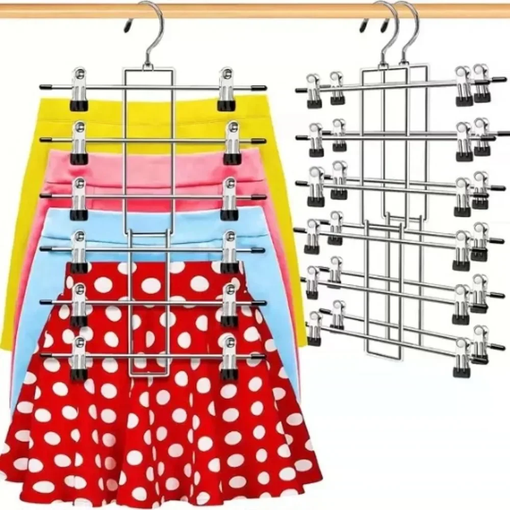 6-Layer Multi-Purpose Clothing Hanger | Non-Slip Metal Clips for Skirts & Trousers | Space-Saving Storage Organizer