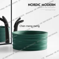 อ่างล้างหน้าทรงกลมแบบตั้งโต๊ะ สีเขียวเข้มด้าน ลดราคาพิเศษ ดีไซน์สร้างสรรค์ โดดเด่นมีเอกลักษณ์ 4