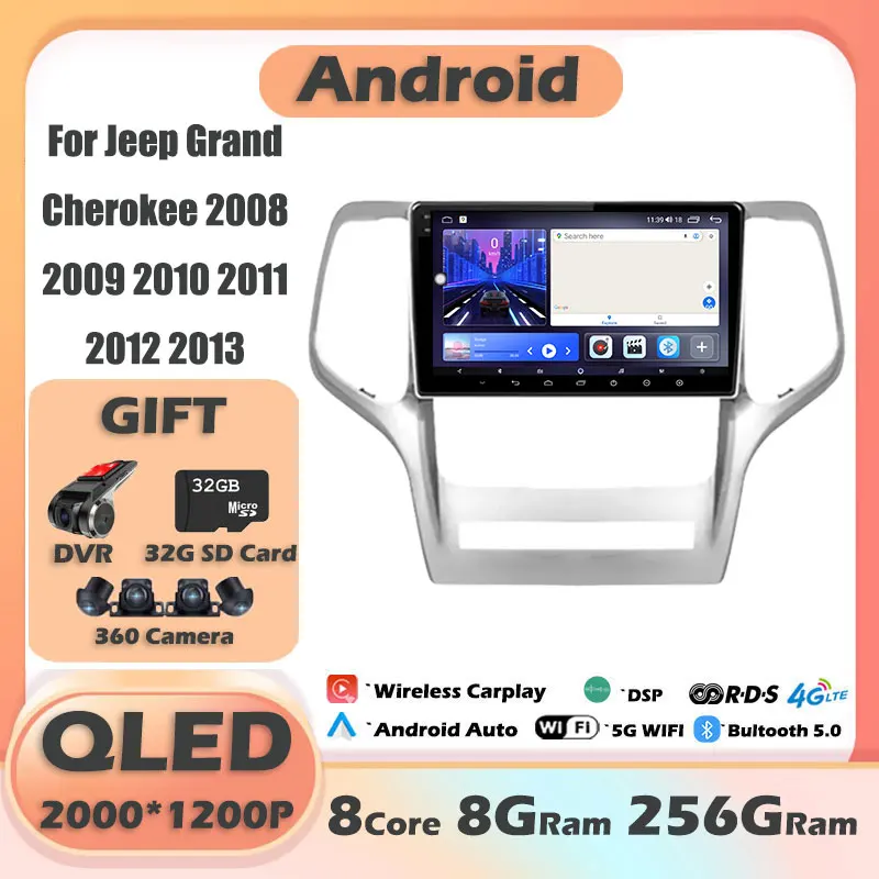 

9" HD Screen 8-Core DSP Android 14 Wireless CarPlay For Jeep Grand Cherokee 2008 2009 2010 2011 2012 2013 Player Multimedia