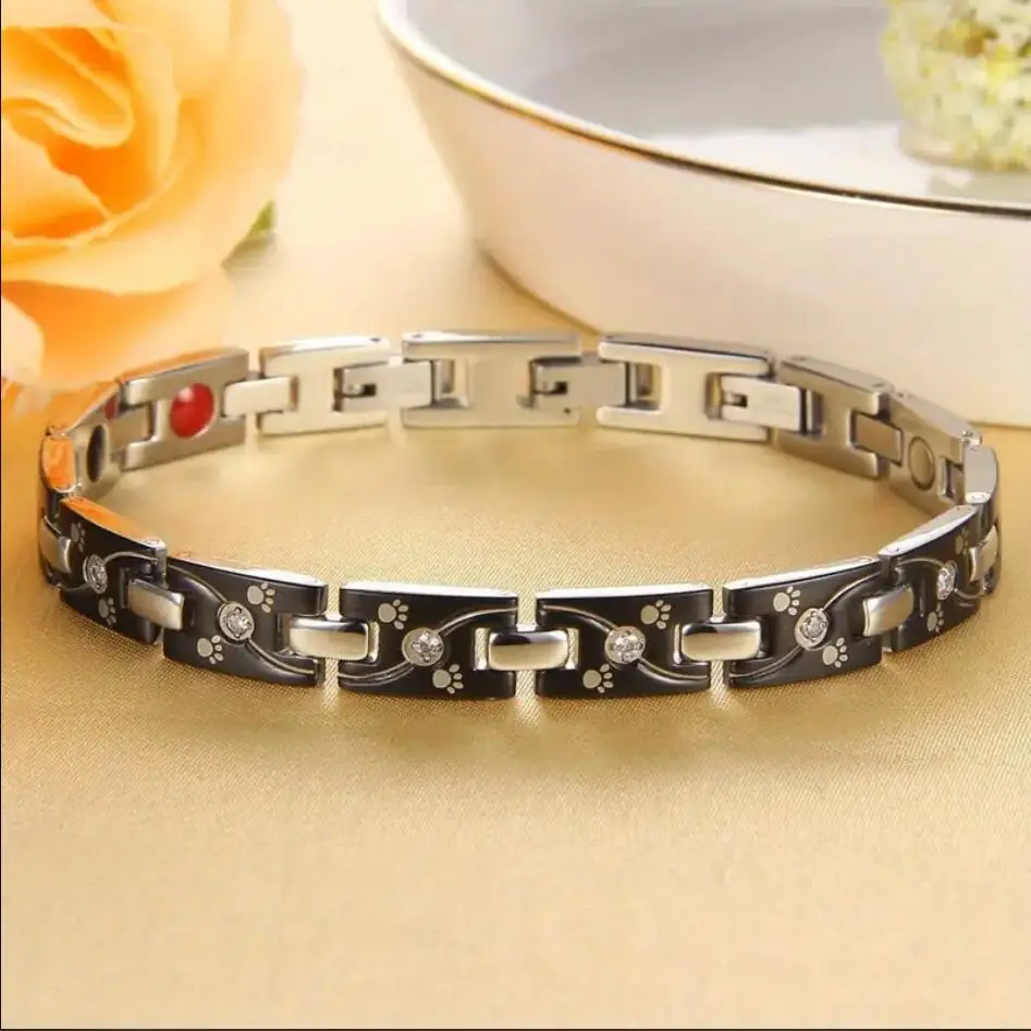 Magnetic Bracelets For Women With 3000 Gauss Power Premium Titanium Bracelet Stainless Steel  Adjustable Female Bracelets Black