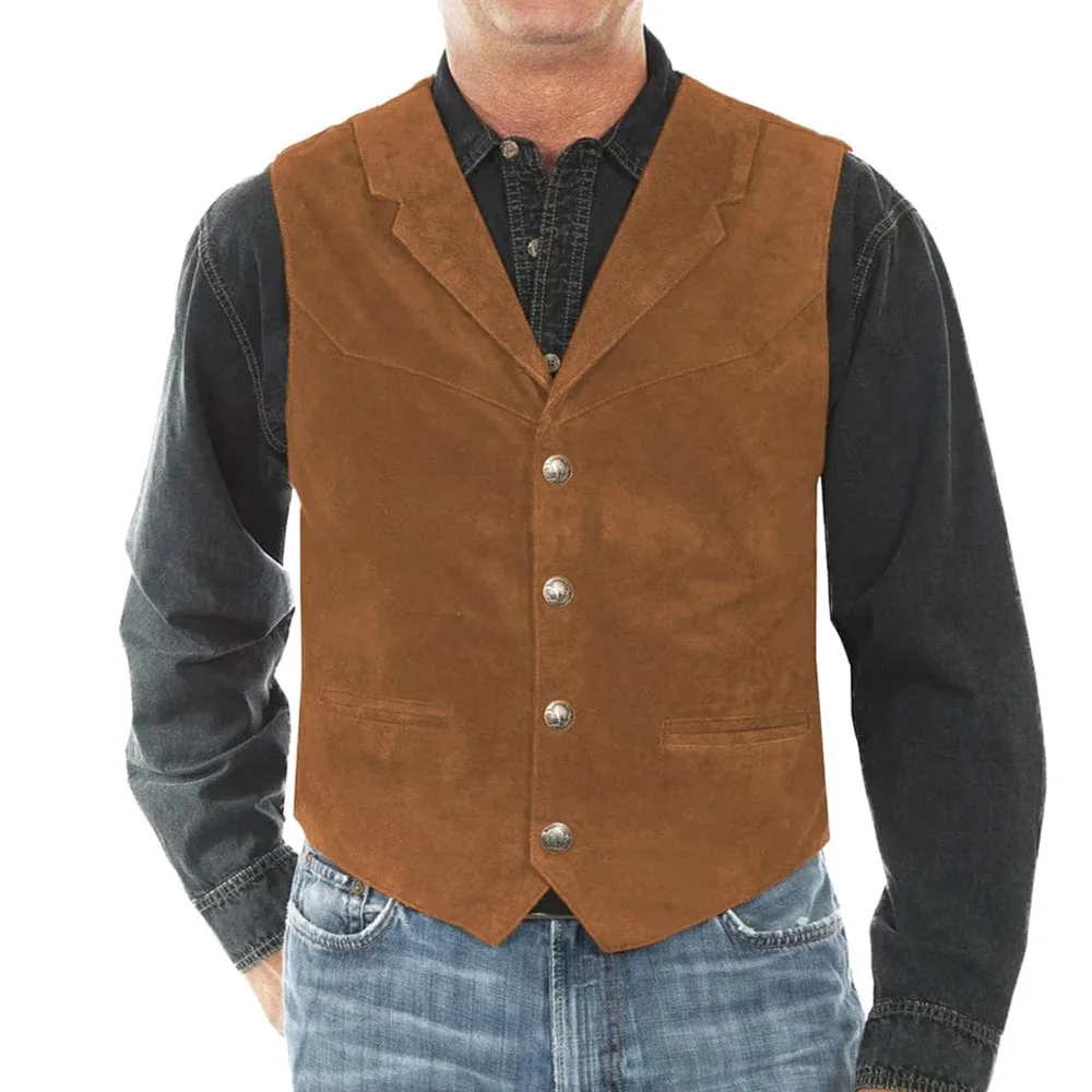 Men's Suede Vest Notched Lapel Single-Breasted Coffee Color Mature Men's Clothing Sleeveless Jacket Vests chaleco